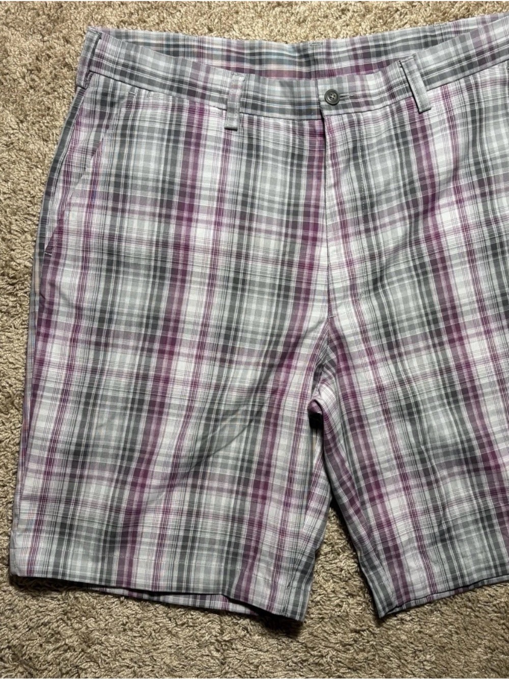 PGA TOUR PRO SERIES Purple/Gray Plaid Golf Shorts Mens Size 36